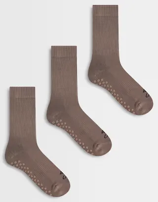 4505 Icon 3 pack non slip grip Pilates crew socks in fawn