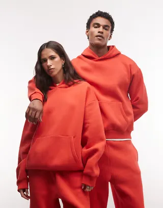 Reclaimed Vintage unisex heavyweight boxy hoodie in red -set