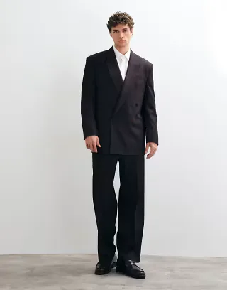 ASOS DESIGN wide suit in burgundy metallic pinstripe