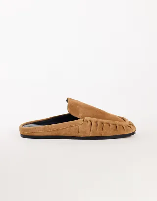 Topshop Brianna real suede ruched mules in tan