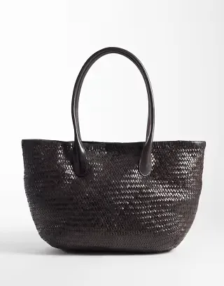 ARKET pure leather woven braided tote in chocolate brown