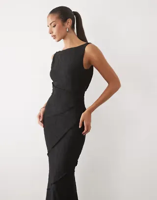 ASOS DESIGN raw seam cowl back devore maxi dress in black