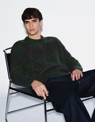 Selected wool blend argyle sweater in dark green