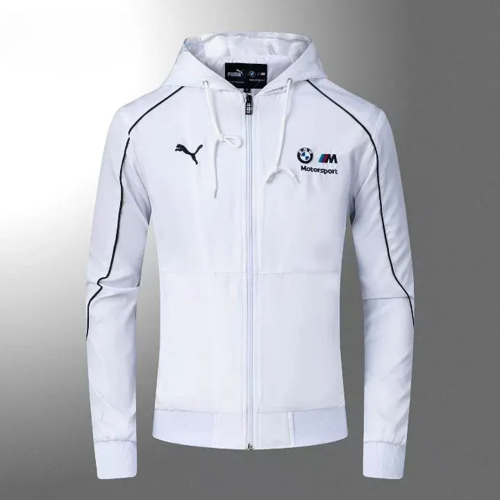 Motorsport white hooded zipper jacket