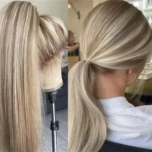 13x4 Transparent Lace Front Highlight Wigs for Women - Preplucked 360 Full Lace Human Hair Wigs - 613 Blonde Lace Fronta