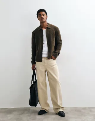 Jack & Jones button down cardigan in chocolate brown