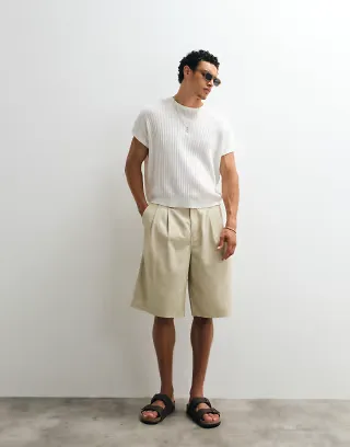Weekday oversized long chino shorts in beige