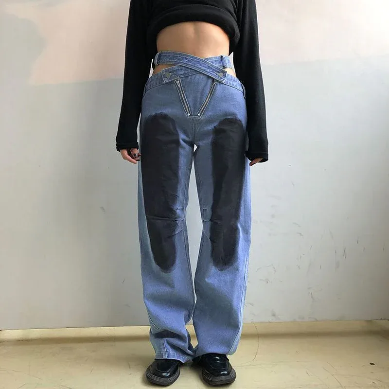 CROSS HIGH WAIST BAGGY JEANS