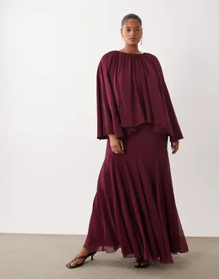 ASOS DESIGN Curve full volume cape maxi dress with godets in berry