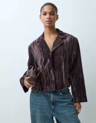 ASOS DESIGN Tailored boxy jacket in brown velvet