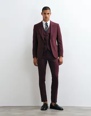 ASOS DESIGN skinny suit trousers in burgundy