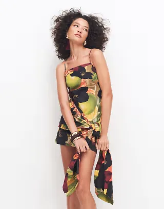 ASOS DESIGN cotton linen sarong wrap mini dress vintage floral print