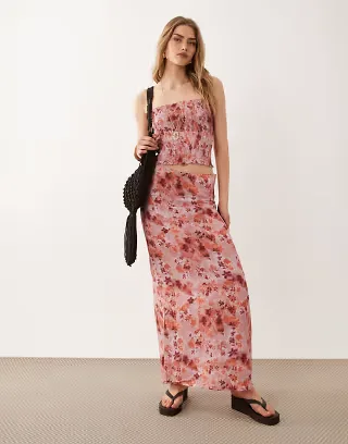 Mango Teen maxi skirt in pink floral - part of a set