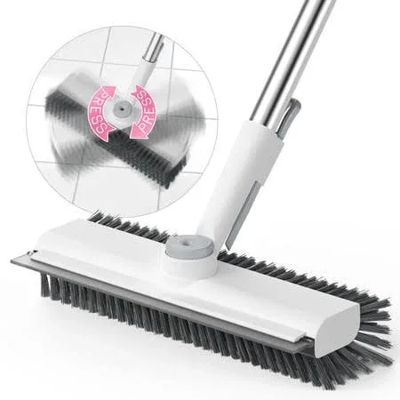 Floor Scrub Brush with Long Handle, 3 in 1 Scrape and Heavy-Duty Stiff Bristle Scrubber Brush for Cleaning Shower Bathro