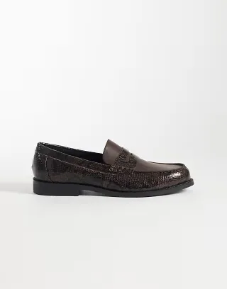 ASOS DESIGN penny loafers in faux snakeskin