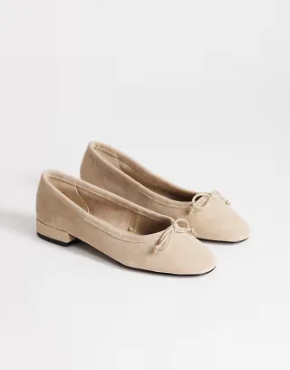 Topshop Dottie real suede block heel ballet shoe in taupe