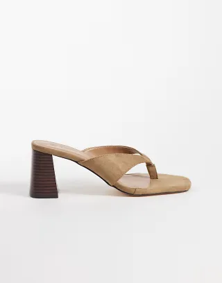 SEQWL Bora heeled thong sandals in suedette taupe
