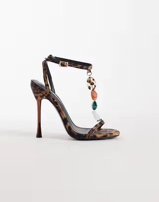 Public Desire high heeled beaded sandals in leopard