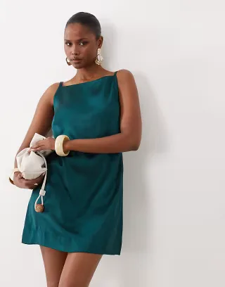 ASOS DESIGN satin cami mini shift dress in teal