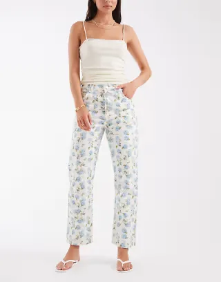House of Sunny Hydrangea Jessie denim jeans in ditsy blue floral