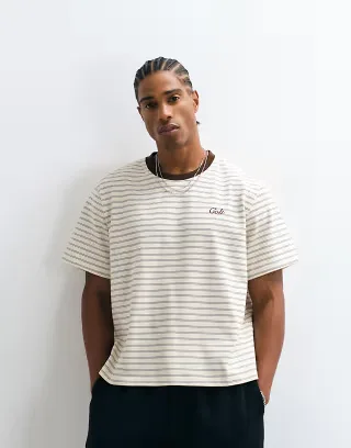 Colt sailor boxy fit logo t-shirt in taupe stripe