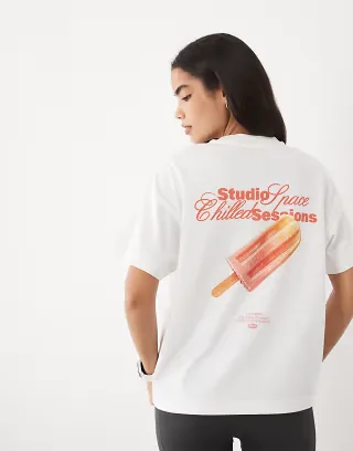 4505 heavyweight cotton oversized T-shirt with ice cream back print in white