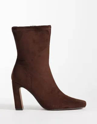 River Island heeled stretch boots in dark brown