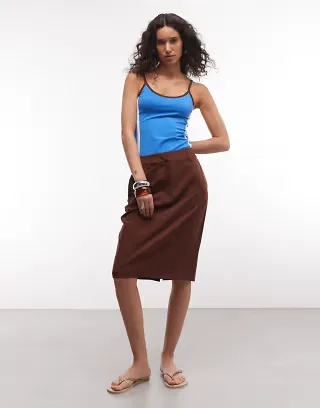 ASOS DESIGN tailored knee-length pencil skirt in brown