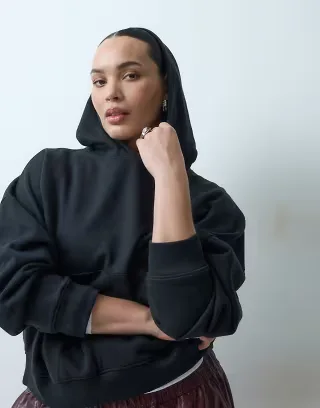 ASOS DESIGN Curve boxy brushback hoodie in black