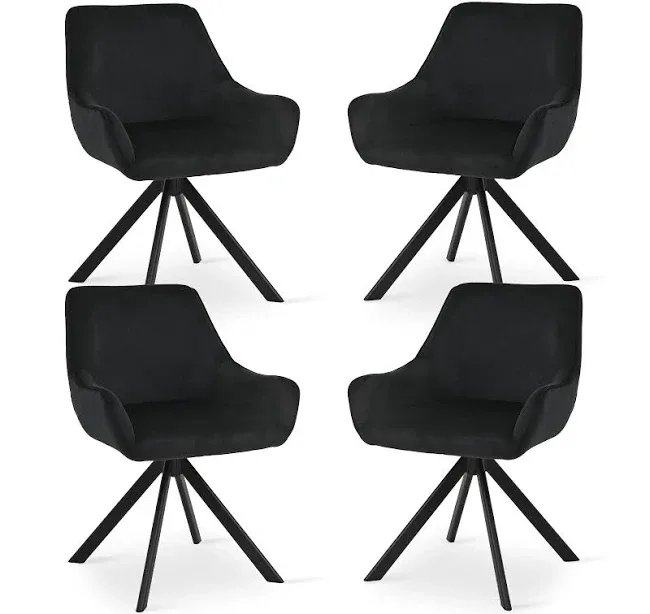 Goeurvant Velvet Dining Chairs Set of 4 with Armrests,360° Swivel Upholstered Chairs,Modern Rotary Chair,Kitchen Chair w