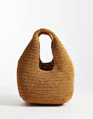 & Other Stories pure paper straw mini shopper tote bag in brown orange