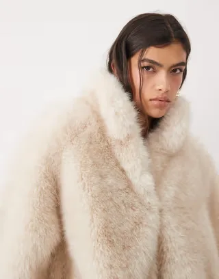 ASOS DESIGN vintage 80s faux fur jacket in buttermilk