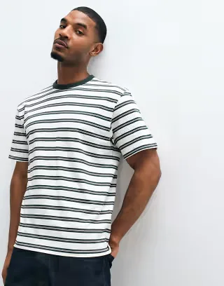 ONLY & SONS relaxed fit short sleeve t-shirt in white and green stripe
