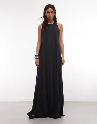 Weekday semi sheer maxi dress with drop racer back in black