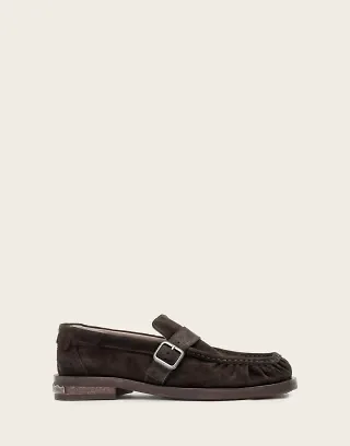 AllSaints Blossom buckle suede leather loafers in dark brown
