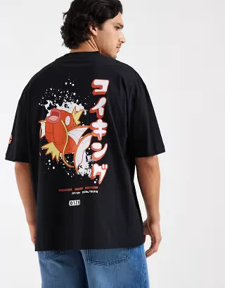 ASOS DESIGN oversized tee with Magikarp Pokemon print in Black