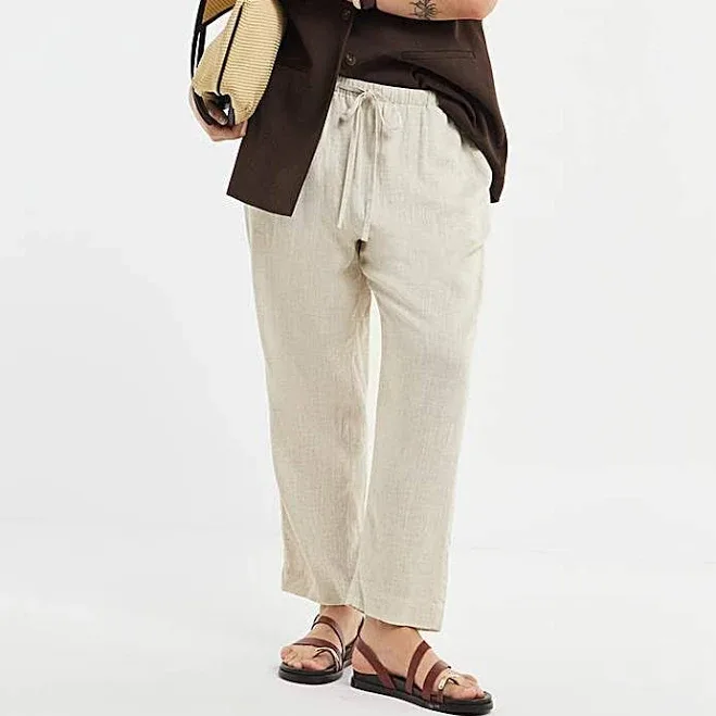 Plus Size - Fashion World Linen Mix Tapered Trousers