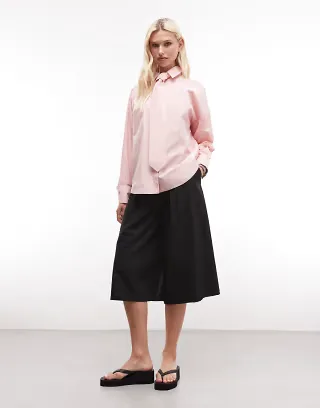 ASOS DESIGN oversized shirt with tie in pink