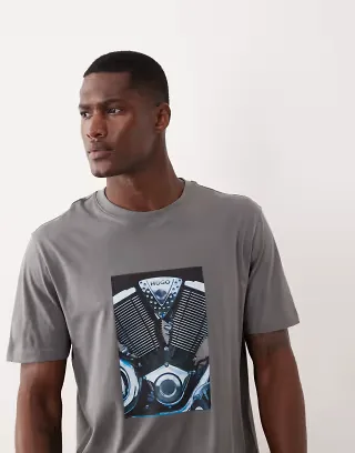 HUGO Red printed T-shirt in dark gray