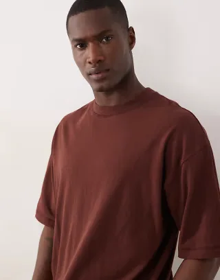 ASOS DESIGN linen blend oversized t-shirt in brown