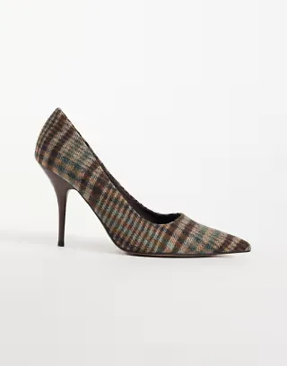 ASOS DESIGN Perth pointed stiletto high heel pumps in plaid