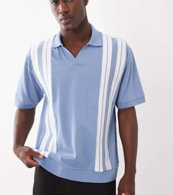 ASOS DESIGN heavyweight relaxed boxy oversized polo with panel detail in blue