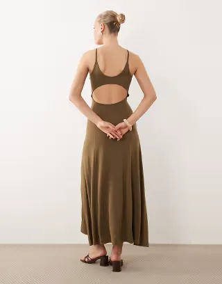 ASOS DESIGN modal cut out back maxi dress in khaki