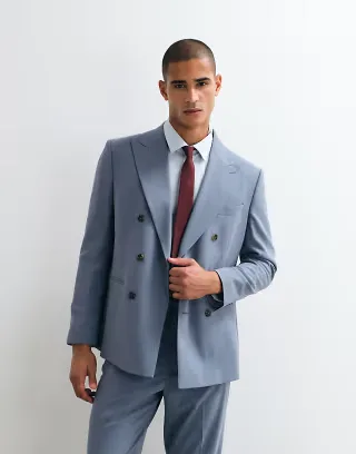 ASOS DESIGN regular double breasted suit blazer in blue