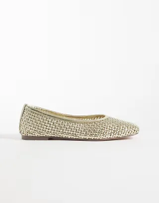 Simmi London Cassius Wide Fit woven ballet flats in gold