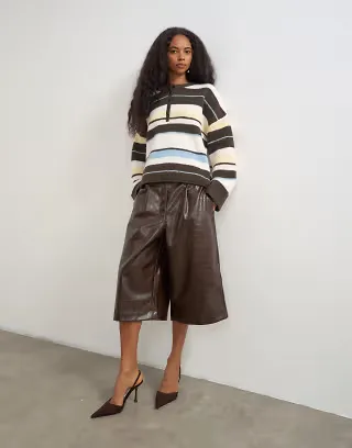 Topshop croc faux leather a line bermuda in chocolate