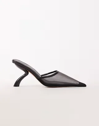 Topshop Alessio angular heel pointed court shoe in chocolate mesh