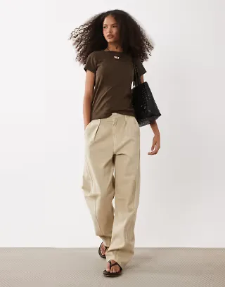ASOS DESIGN barrel jeans with seams in stone wash