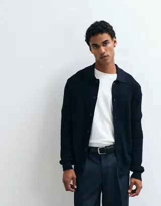 Mango knitted button through cardigan in navy