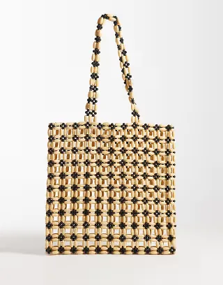 ASOS DESIGN wood look beaded tote
